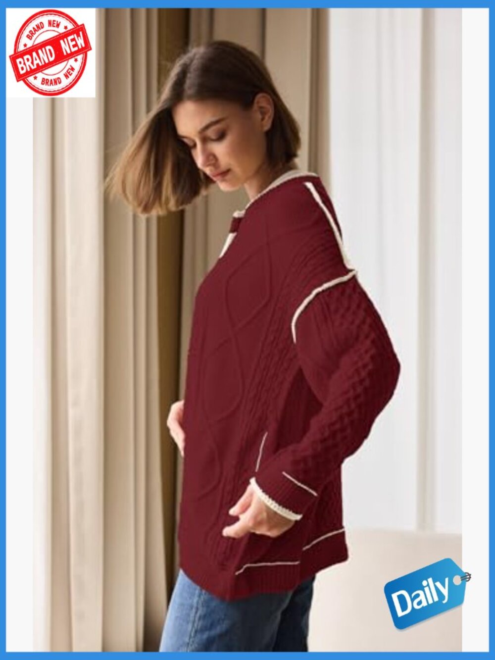 Oversized Cable Knit Cardigan with Pockets - Lightweight Fall Sweater - Picture 6 of 7